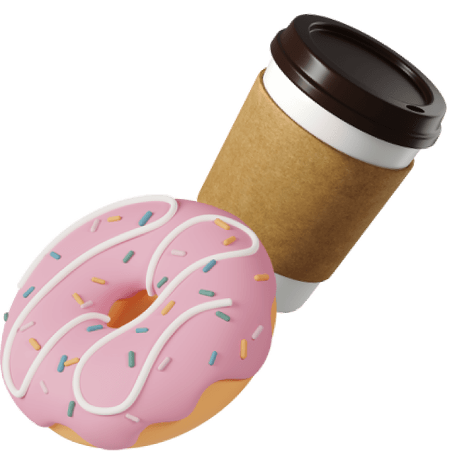 Una imagen de un donut y un café